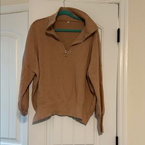 Tan Women's Sweater with Half-Zip